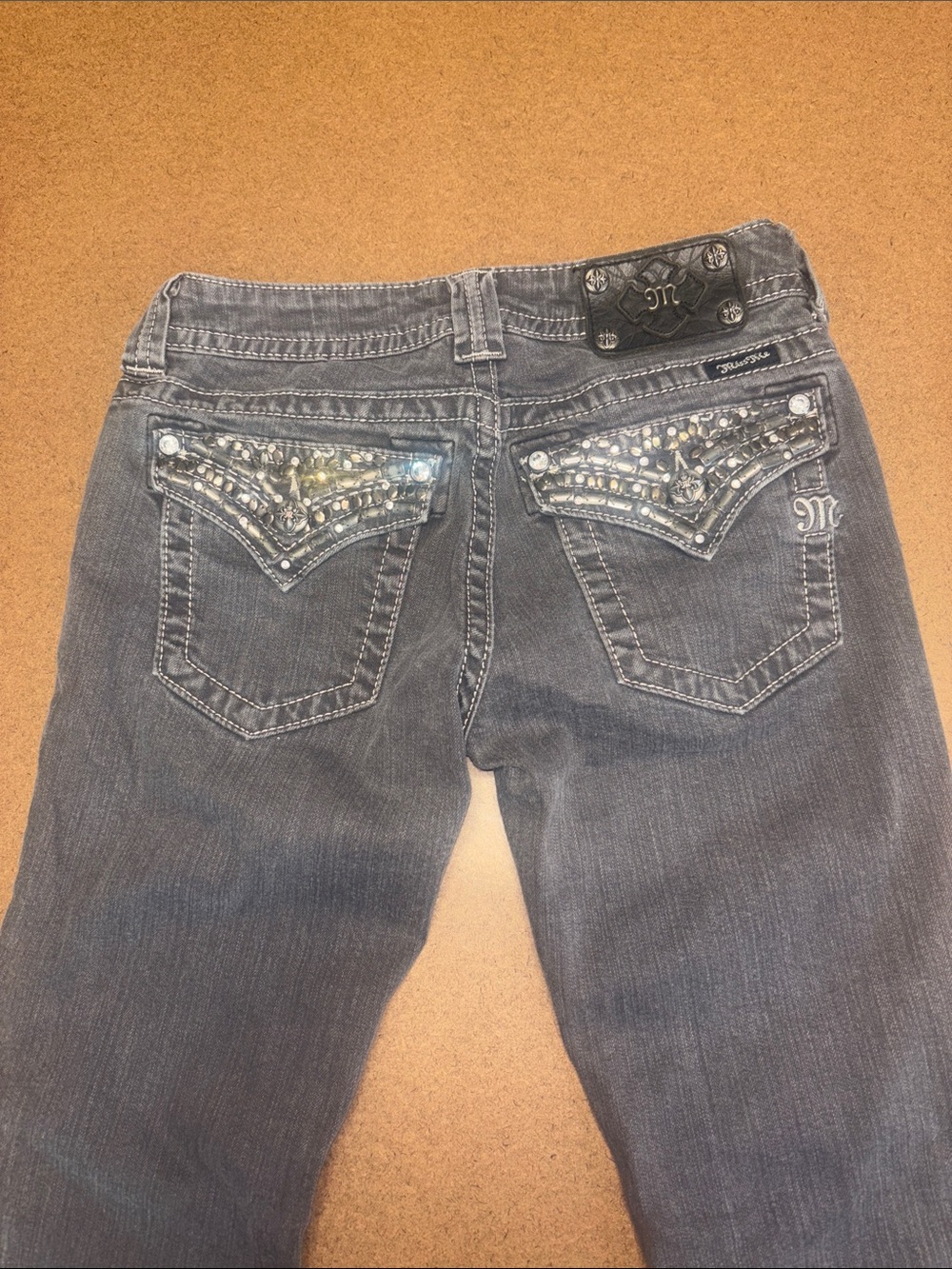 Vintage Miss Me 27x32 Low Rise Skinny black washed Jeans Rhinestone Pockets Y2K